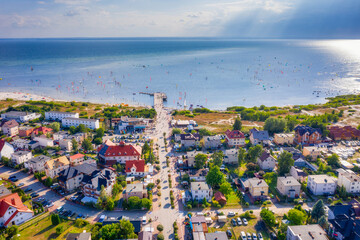 Aerial landscape of the Jastaria town on the Hel peninsula at summer. Poland.