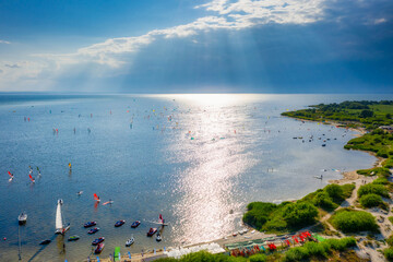 Aerial landscape of the Jastaria town on the Hel peninsula at summer. Poland. - obrazy, fototapety, plakaty