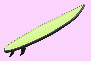 Realistic green surfboard for summer surfing isolated on pink background.