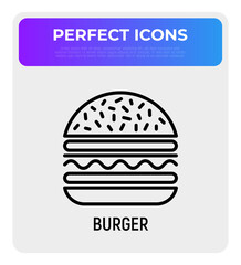 Burger thin line icon. Fast food. Modern vector illustration.