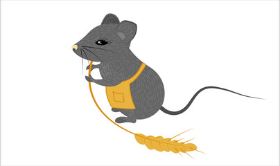 A stylized Cute Mouse with a Spikelet and a Chef's Apron - obrazy, fototapety, plakaty