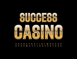 Vector business logo Success Casino. Rich Golden Font. Elite shiny Alphabet Letters and Numbers set