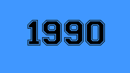 1990 number black lettering blue background