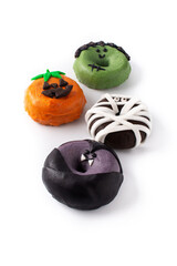 Assortmen of Halloween donuts isolated on white background