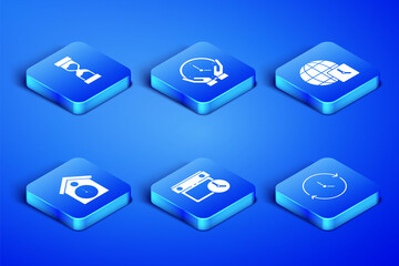 Set Clock, Old hourglass, Calendar and clock, Retro wall watch, and World time icon. Vector