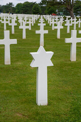 Colleville-Sur-Mer, France - 08 03 2021: Normandy American Cemetery and Memorial and the white...