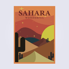 Obraz premium Sahara desert landscape cactus land vintage poster vector classic illustration design