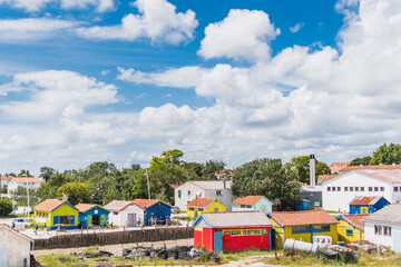 Colorful cabins on the port of the Ch&acirc;teau d'Ol&eacute;ron
