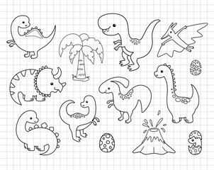 Funny dinosaurs cartoon clip art. Silhouette vector flat illustration. Cutting file. Suitable for cutting software. Cricut, Silhouette. © Nesele