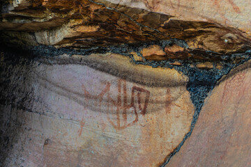 Prehistoric paintings in the cave at Singha Cave Udon- Thani province, Thailand.