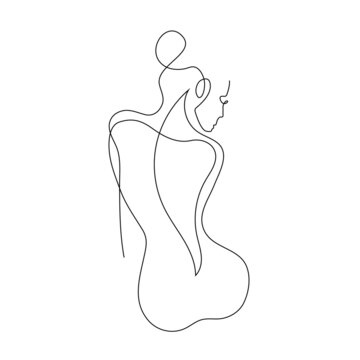 Naked woman standing back one line drawing on white isolated wall mural •  murals hand, back, anatomy | myloview.com