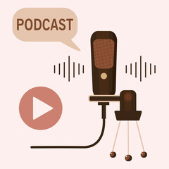 The microphone icon. Studio microphone table broadcast podcast.