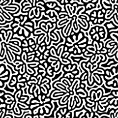 Seamless vector pattern.
Natural floral shapes background.
Black and white organic botanical splash texture.