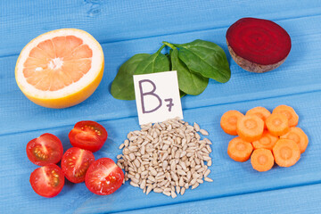 Nutritious products containing vitamin B7 and dietary fiber, healthy nutrition