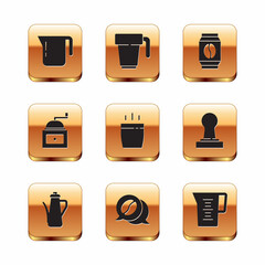 Set Coffee pot, Teapot, and conversation, cup, Manual coffee grinder, Bag beans, Jug glass with water and icon. Vector