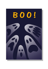 Ghost banner. White creepy ghosts on a blue background. Halloween massage Boo. Vector.