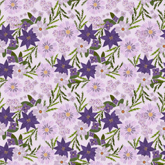 Blooming meadow seamless pattern. Spring summer collection. Trendy color for fashion. wallpapers, and print. A lot of flowers. 