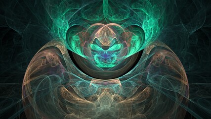 Beautiful Digital Symmetric Fractal - cosmic energy with vibrant flowing lines and soothing pastel colors. - obrazy, fototapety, plakaty
