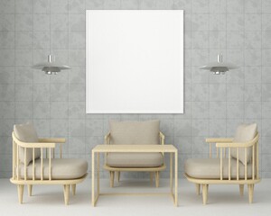 3D design for living room interior with frame mockup