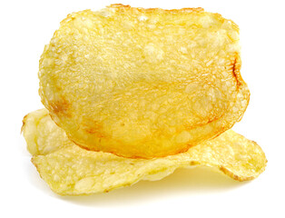 Potato chips are isolated on a white background.