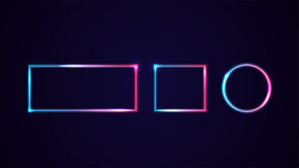 Set of geometric line gradient neon frames isolated for your arts. Pink and blue frame with copy space