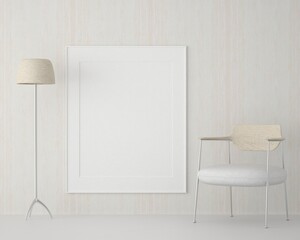 3D design for living room interior with frame mockup