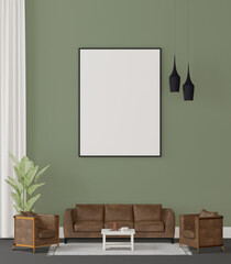 3D interoir design for living room and mockup frame