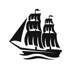 Sailing ship silhouette. Vector sign