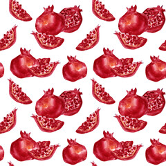 Pomegranate hand drawn watercolor seamless pattern design