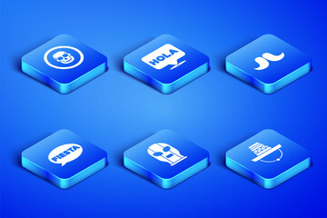 Set Mexican sombrero, skull coin, wrestler, Fiesta, Hola and Mustache icon. Vector © vector_v