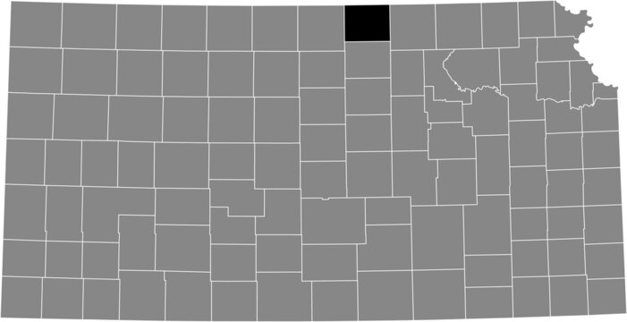 Black Highlighted Location Map Of The Republic County Inside Gray Map Of The Federal State Of Kansas, USA