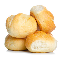 Fresh buns loaf bread on white background isolation