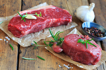 raw beef fillet steak and roast beef