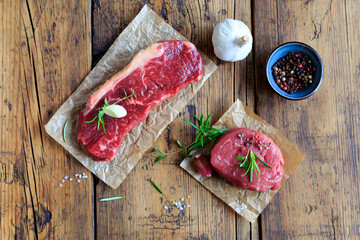 raw beef fillet steak and roast beef