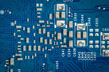 background of a blue computer board close-up