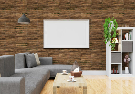 3D interoir design for living room and mockup frame