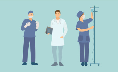 doctor nurse and surgeon in full-length uniform