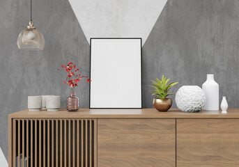 3D interior design minimal decorate with mockup photo frame