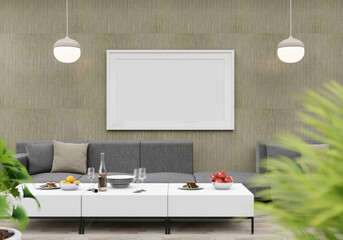 3D interoir design for living room and mockup frame