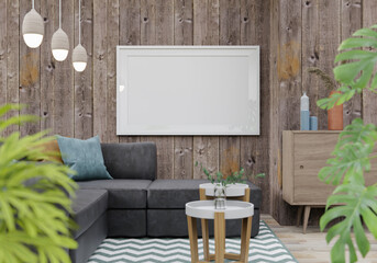 3D interoir design for living room and mockup frame
