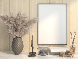 3D interior design minimal decorate with mockup photo frame