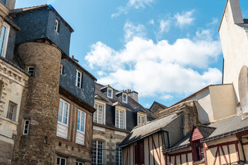 Vannes coastal medieval town, traditional wooden houses, Morbihan department, Brittany, France