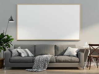 3D interoir design for living room and mockup frame