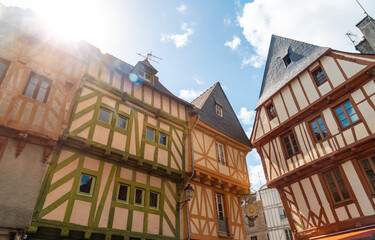 Fototapeta premium Vannes coastal medieval town, traditional wooden colored houses, Morbihan department, Brittany, France