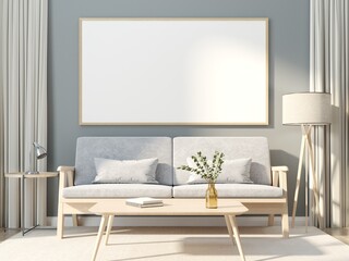 3D interoir design for living room and mockup frame
