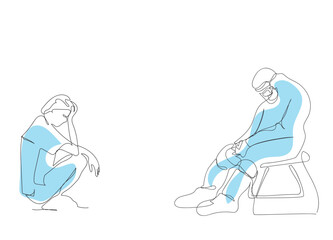 doctors who've been working too many hours With enough help from our patients. with coronavirus disease (Covid-19). continuous line drawing. minimalist