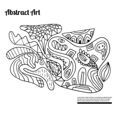 Cute abstract doodle artistic sketch isolated on white background. Crazy messy doodle art with different shapes, curls. Fantasy card. 