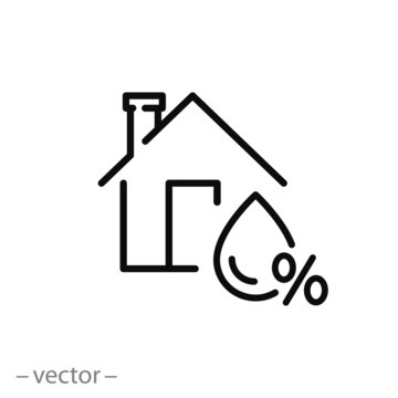 Home Air Humidity Icon, Indoor Condensation Problem, House With Water Drop, Climate Control, Change Moisture, Thin Line Symbol On White Background - Editable Stroke Vector Illustration