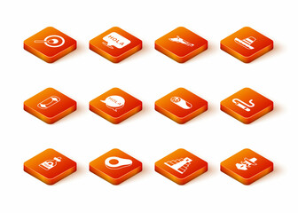 Set Tequila bottle, Avocado fruit, Burrito, Hola, Chichen Itza in Mayan, Mexican man sombrero and Cigar icon. Vector © vector_v