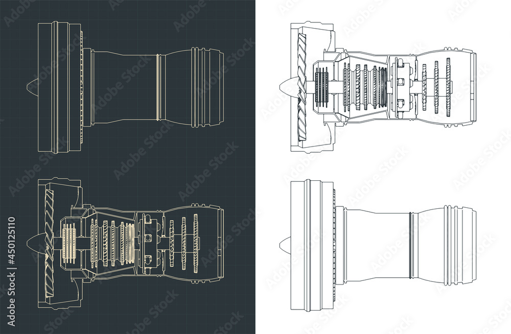 Wall mural turbofan engine drawings